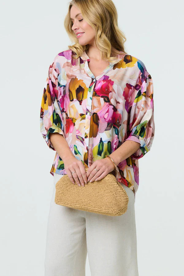 Pink Brushstroke Print Sleeve Shirt for Men Soft Breathable Casual Wear
