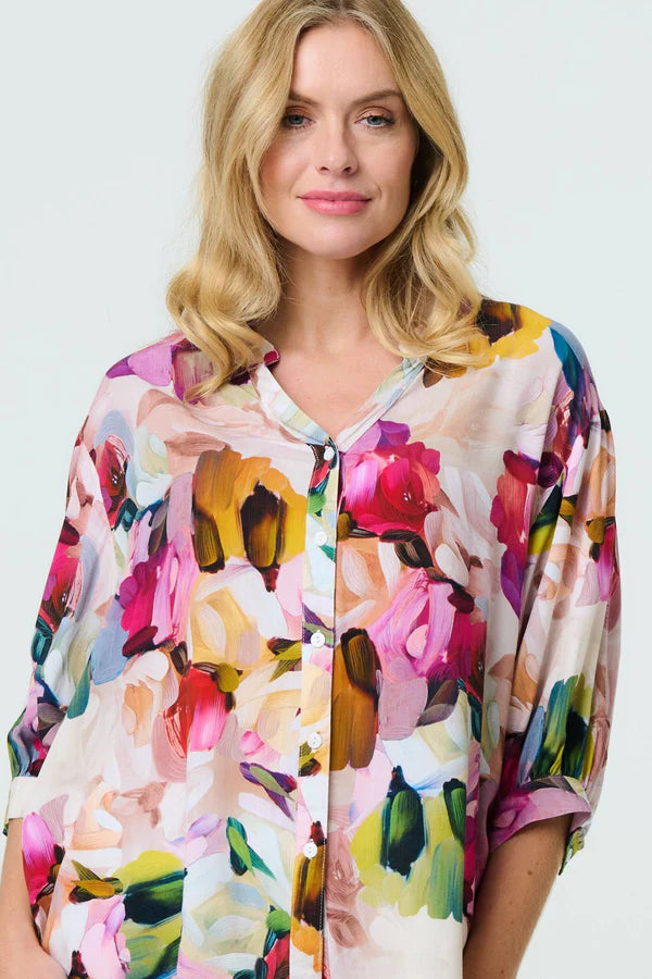 Pink Brushstroke Print Sleeve Shirt for Men Soft Breathable Casual Wear
