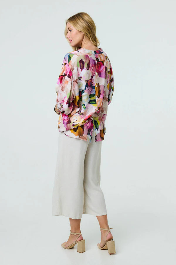 Pink Brushstroke Print Sleeve Shirt for Men Soft Breathable Casual Wear
