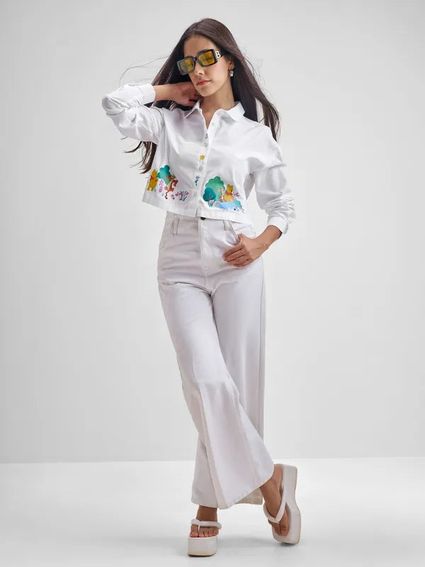 Women Trendy White Winnie The Pooh and Pals Printed Shirt Comfortable Relaxed Fit