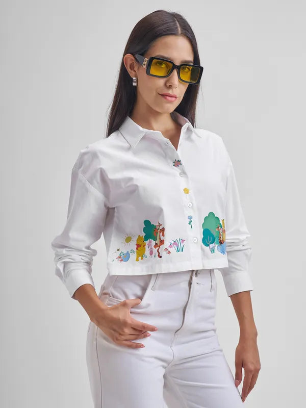 Women Trendy White Winnie The Pooh and Pals Printed Shirt Comfortable Relaxed Fit