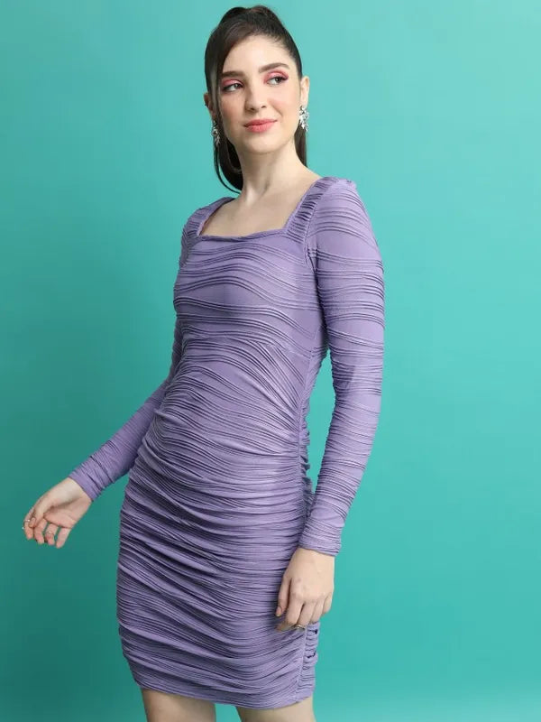 Women Purple Self Design Bodycon Dresses