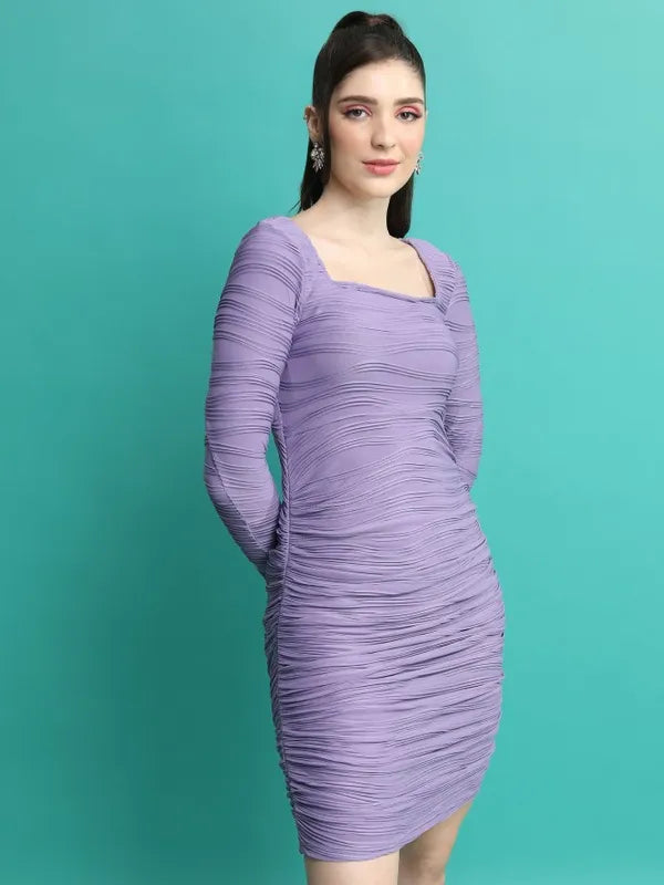 Women Purple Self Design Bodycon Dresses