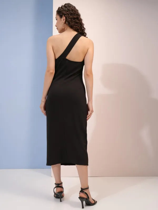 Black Solid Fitted Bodycon Dress for Women