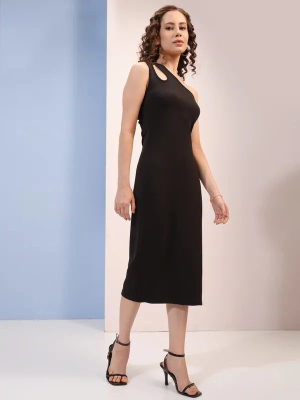 Black Solid Fitted Bodycon Dress for Women