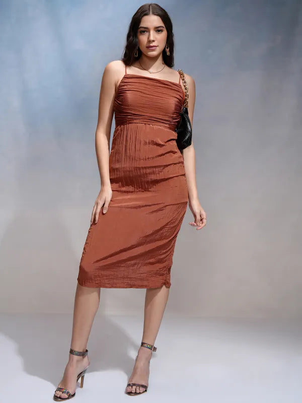 Modern Rust Solid Tight-Fit Dress for Women