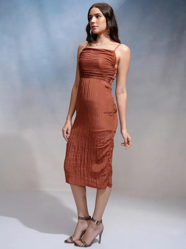Modern Rust Solid Tight-Fit Dress for Women