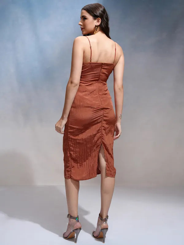 Modern Rust Solid Tight-Fit Dress for Women