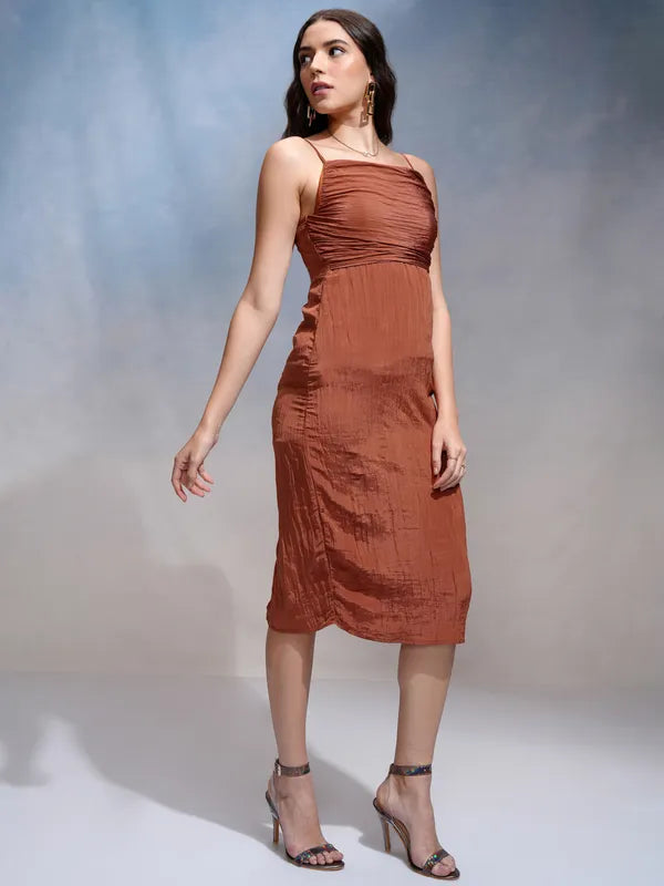 Modern Rust Solid Tight-Fit Dress for Women