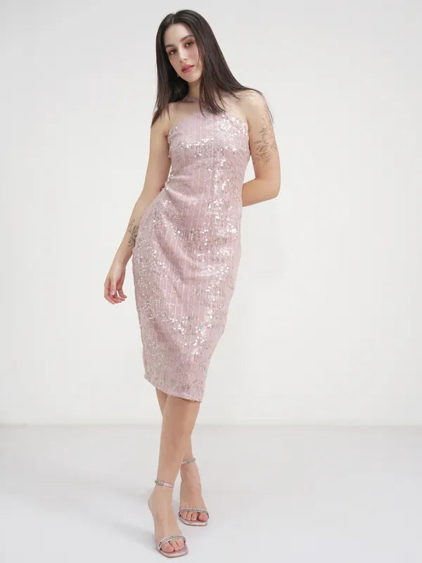 Embellished Pink Embellished Bodycon Dress