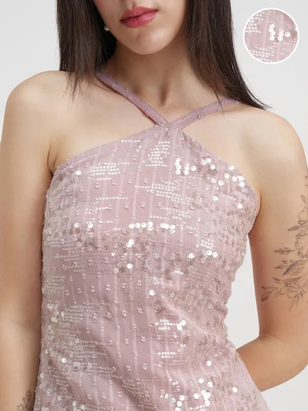Embellished Pink Embellished Bodycon Dress
