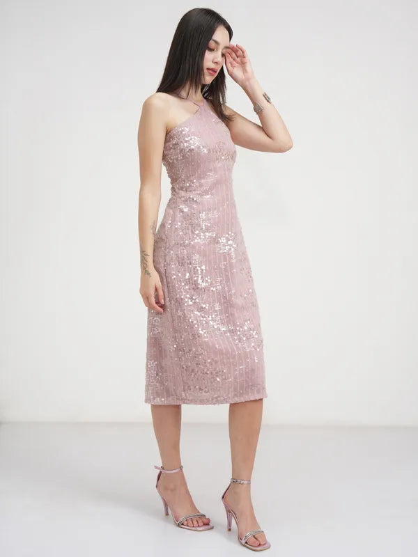 Embellished Pink Embellished Bodycon Dress