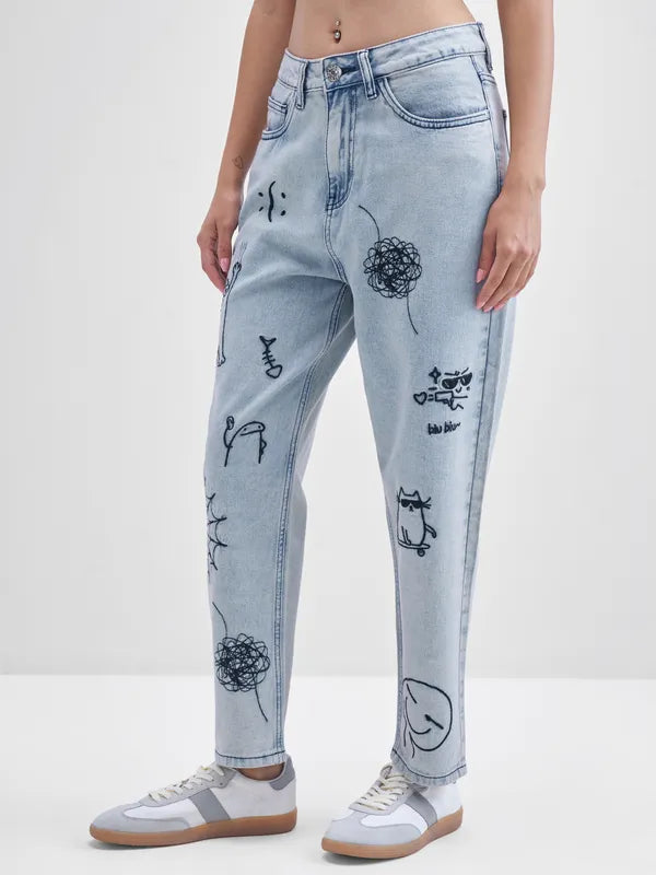 Premium Women’s Blue Mom Fit Stretchable Denim Jeans with Soft and Flexible Fabric
