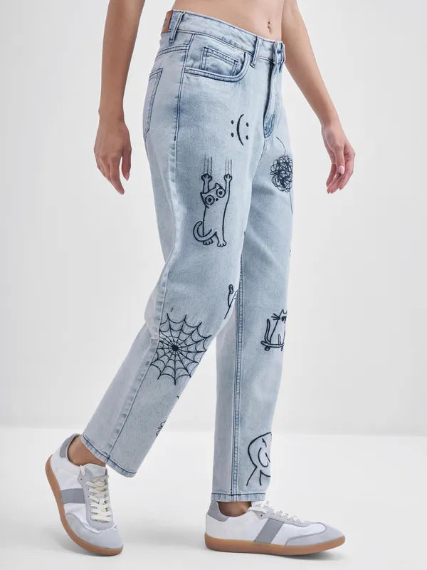 Premium Women’s Blue Mom Fit Stretchable Denim Jeans with Soft and Flexible Fabric
