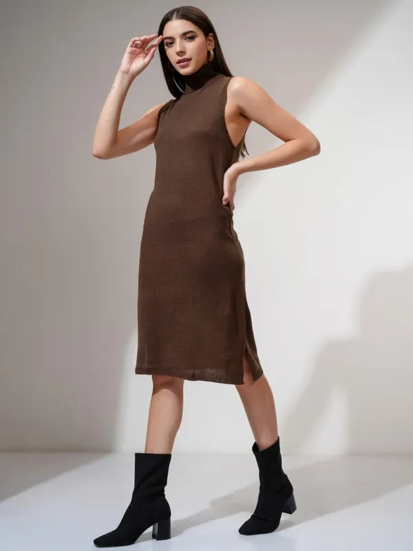 Women’s Brown Solid Fitted Bodycon Dress