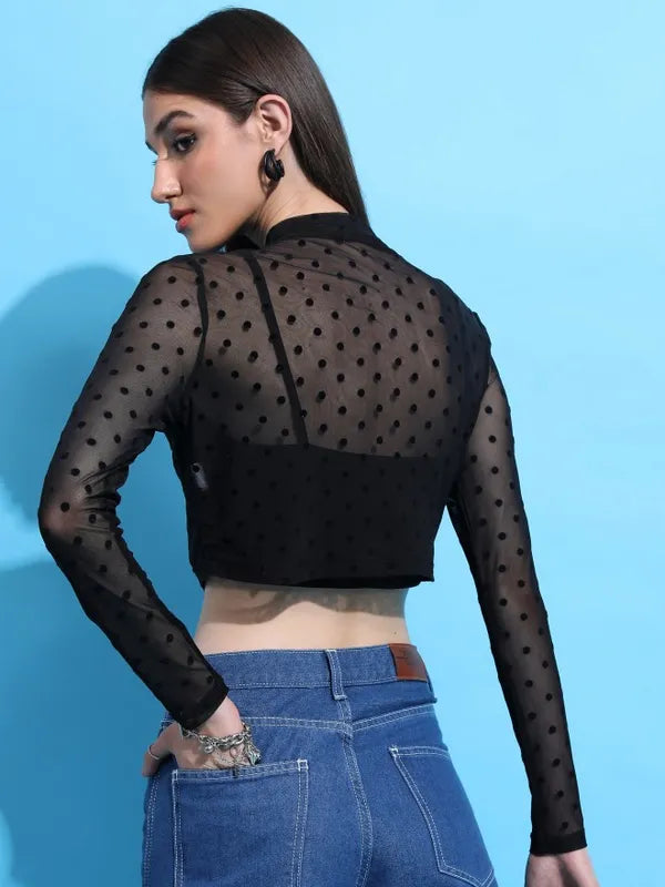 Women Black Self Design Regular Top