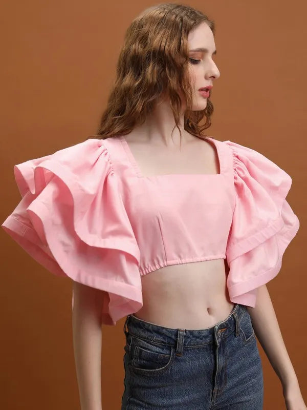 Stylish Rose Regular-Fit Solid Top for Women