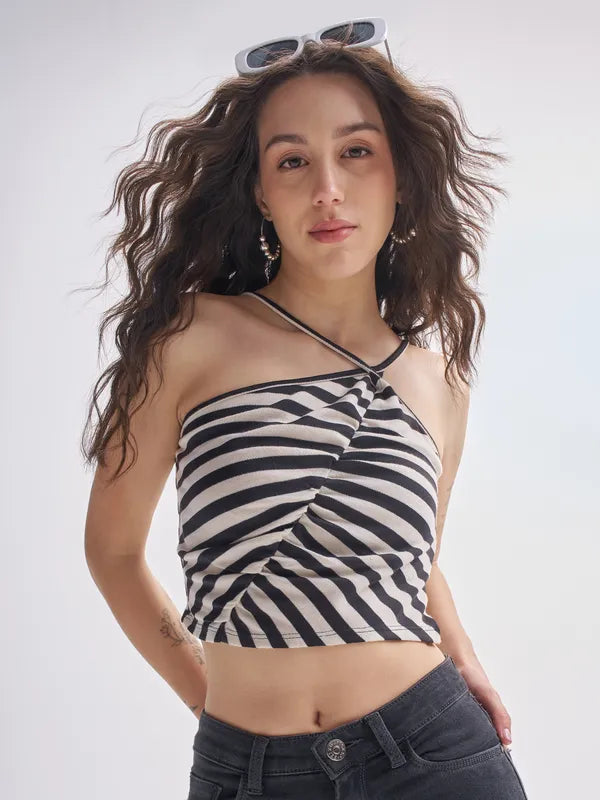 Elegant Black Striped Regular-Fit Top