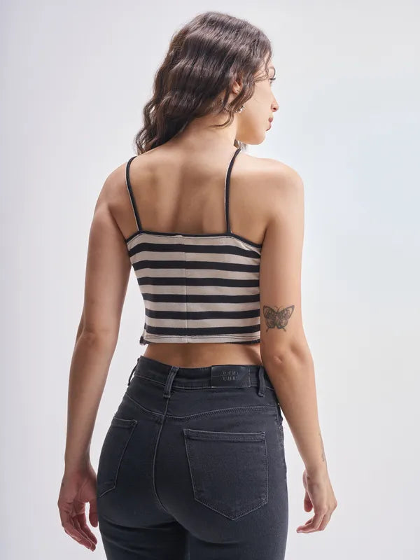 Elegant Black Striped Regular-Fit Top