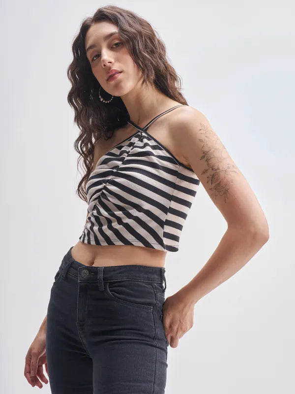 Elegant Black Striped Regular-Fit Top