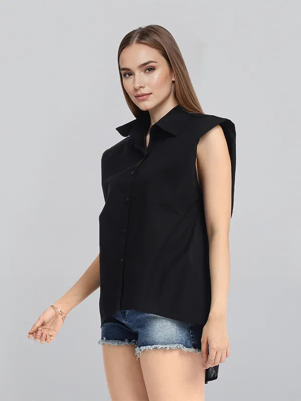 Simple Black Solid Regular Fit T-Shirt for Women