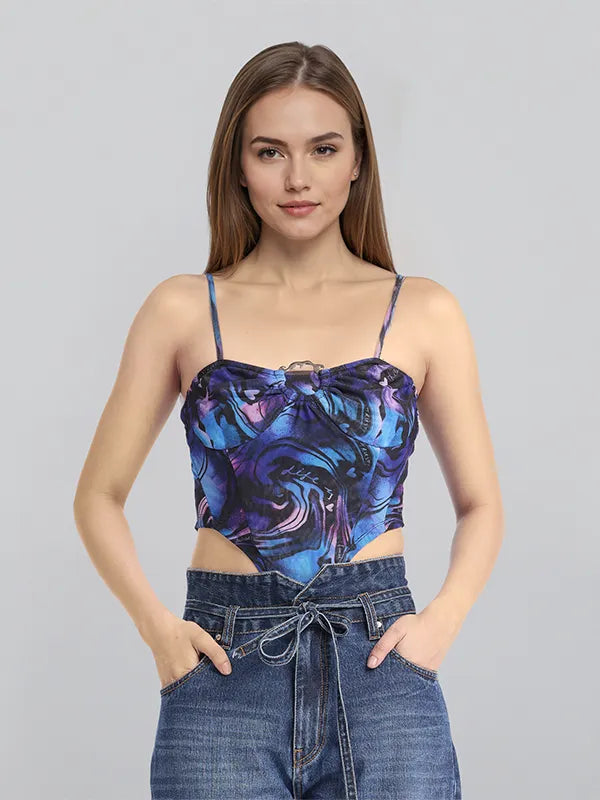 Stylish Black Printed Regular-Fit Top for Women