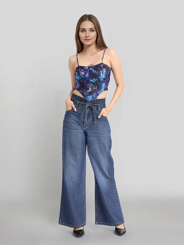 Stylish Black Printed Regular-Fit Top for Women