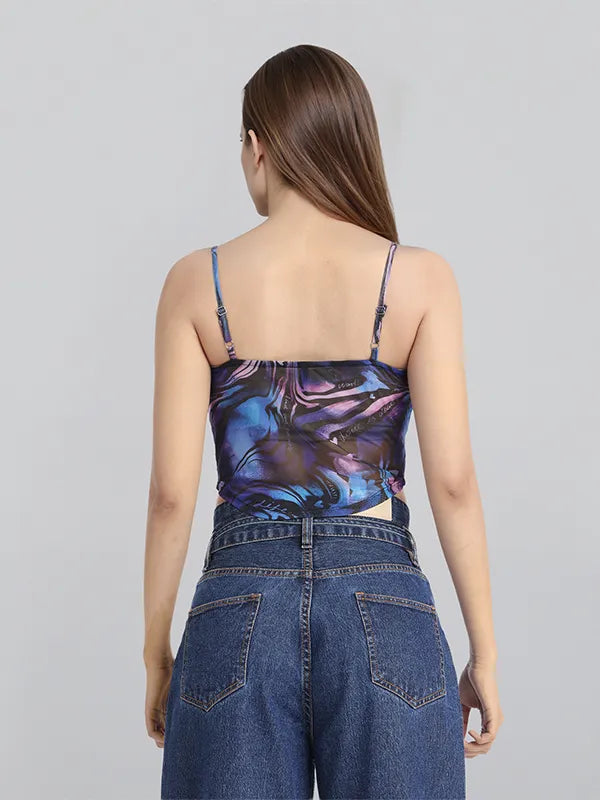 Stylish Black Printed Regular-Fit Top for Women