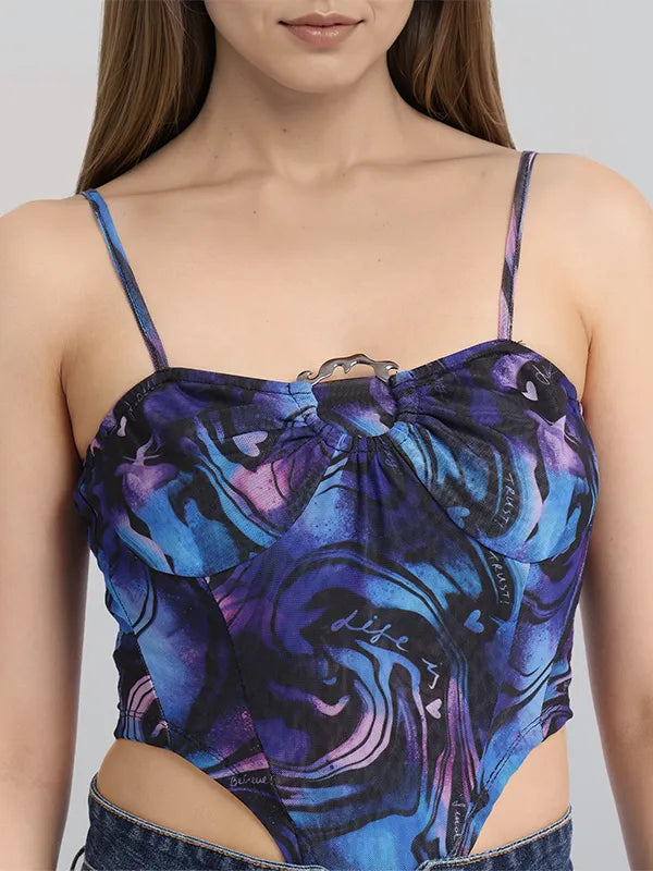 Stylish Black Printed Regular-Fit Top for Women