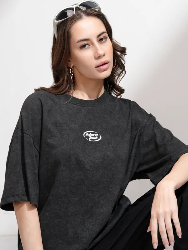 Comfortable Black Oversized Printed T-Shirt for Women