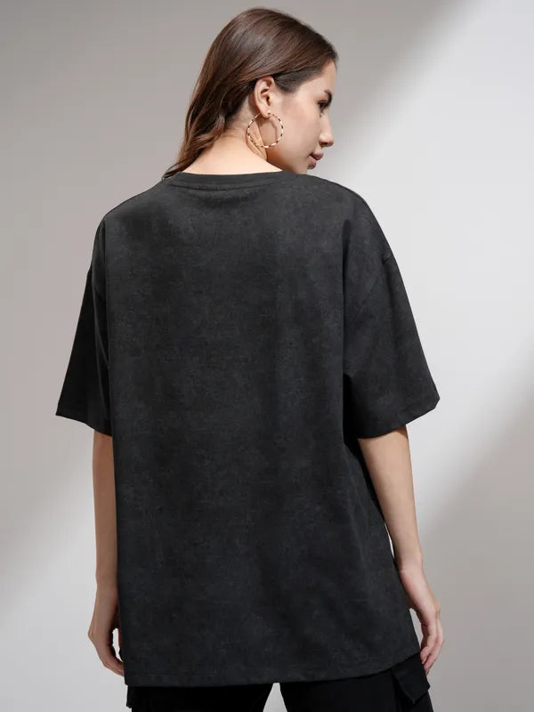 Comfortable Black Oversized Printed T-Shirt for Women