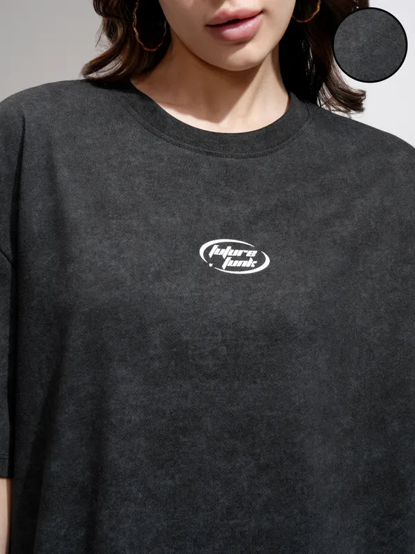 Comfortable Black Oversized Printed T-Shirt for Women