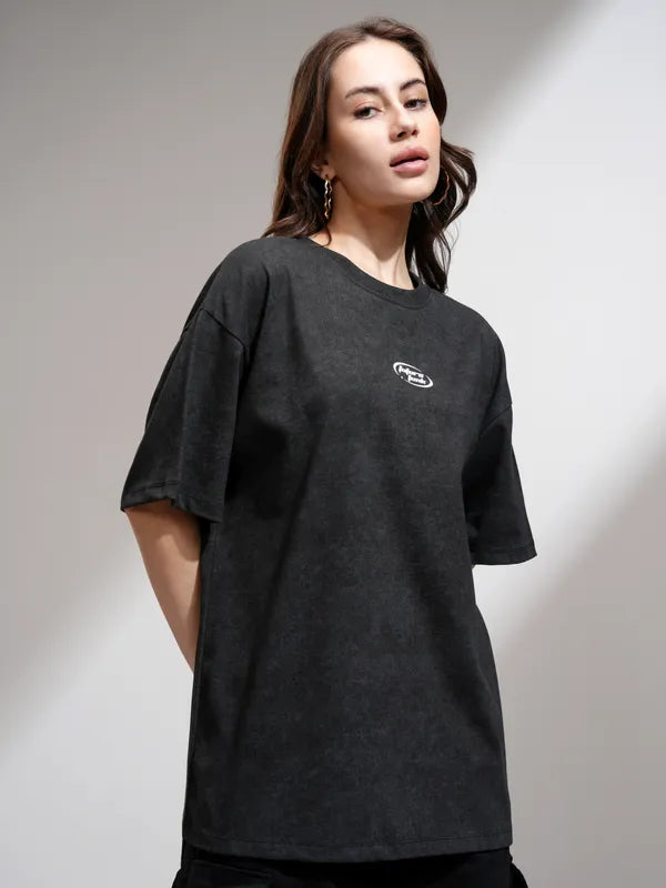 Comfortable Black Oversized Printed T-Shirt for Women