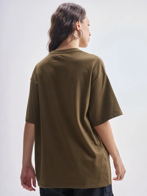 Brown Printed Round Neck Oversized Fit T-Shirts
