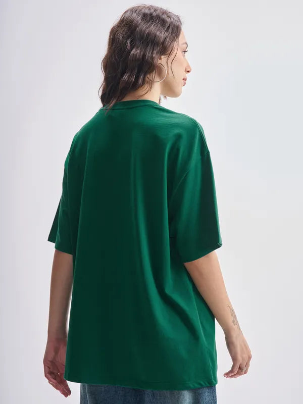Green Printed Round Neck Oversized Fit T-Shirts