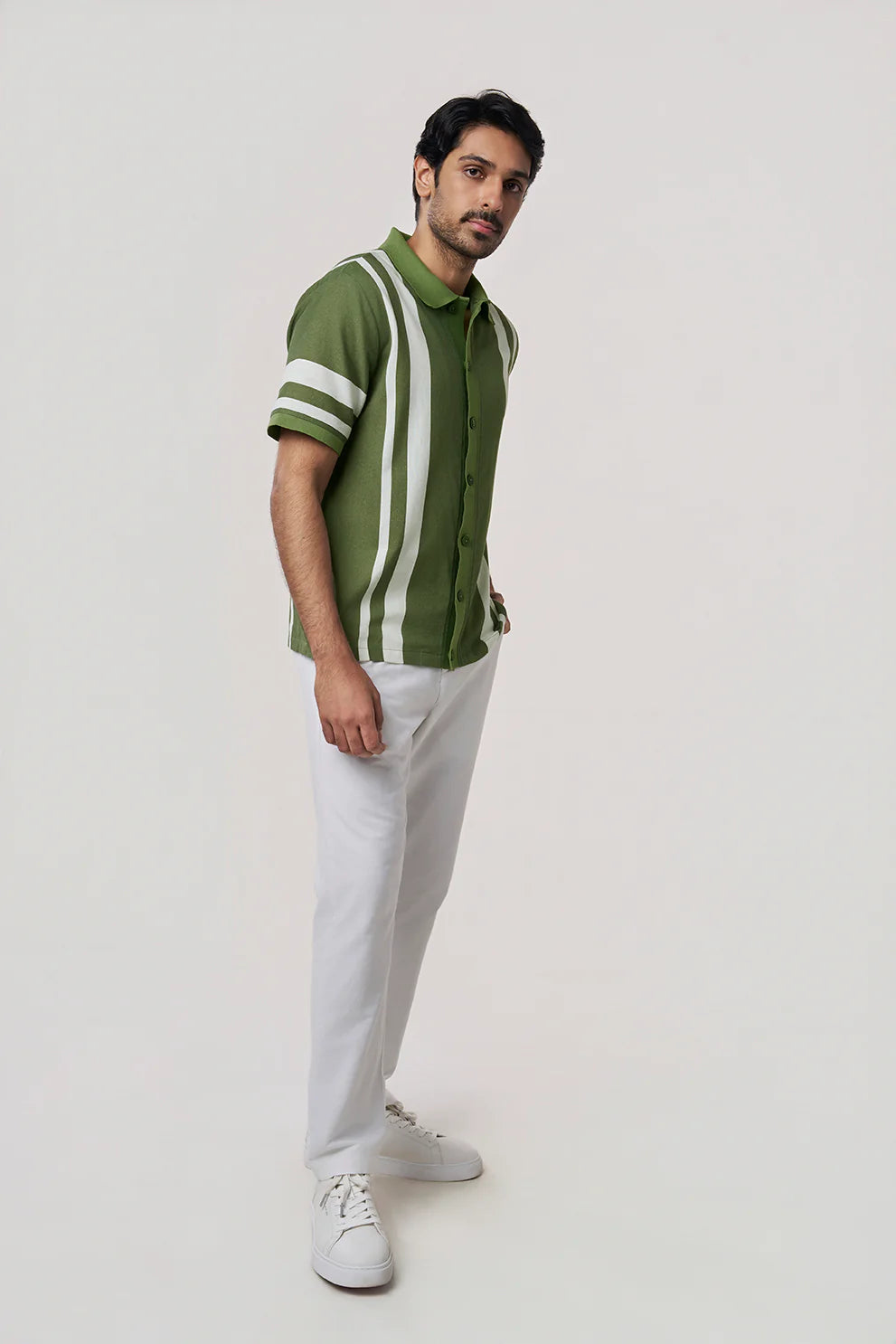 Classic Knit Collar Men’s SS Shirt Elegant Summer Casualwear for Office and Outings
