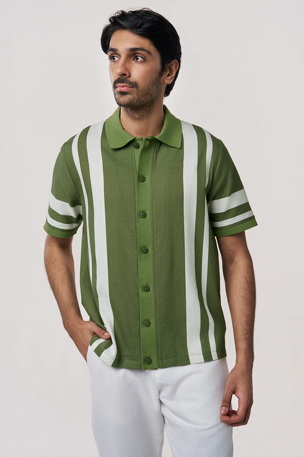 Classic Knit Collar Men’s SS Shirt Elegant Summer Casualwear for Office and Outings