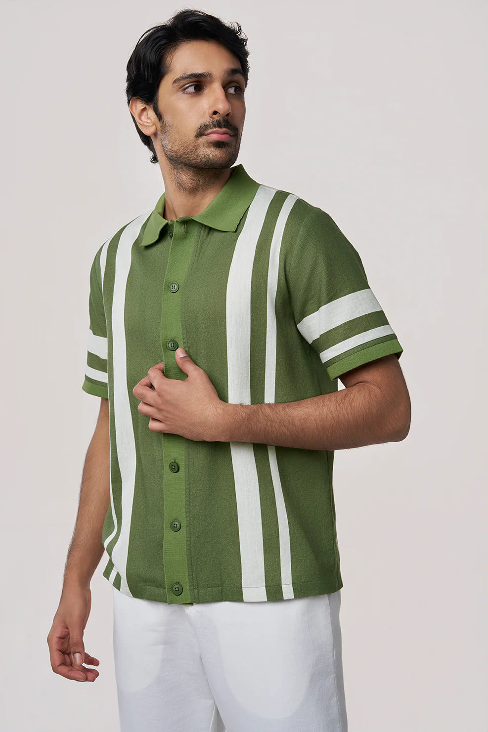 Classic Knit Collar Men’s SS Shirt Elegant Summer Casualwear for Office and Outings