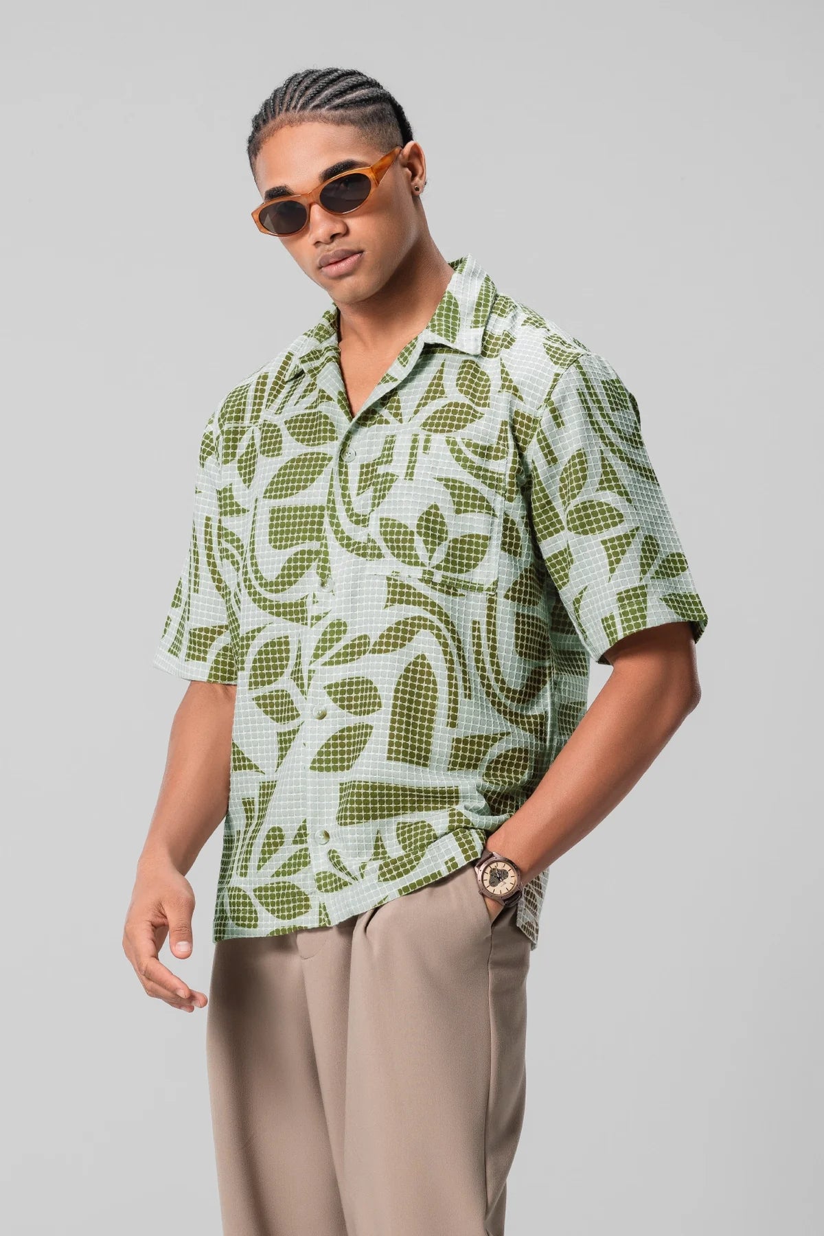 Green Textured Unisex Shirt Soft Fabric Casual Top Perfect for Daily Outings