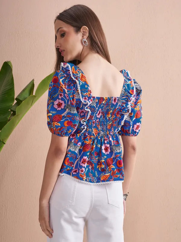 Women’s Blue Printed Statement Top