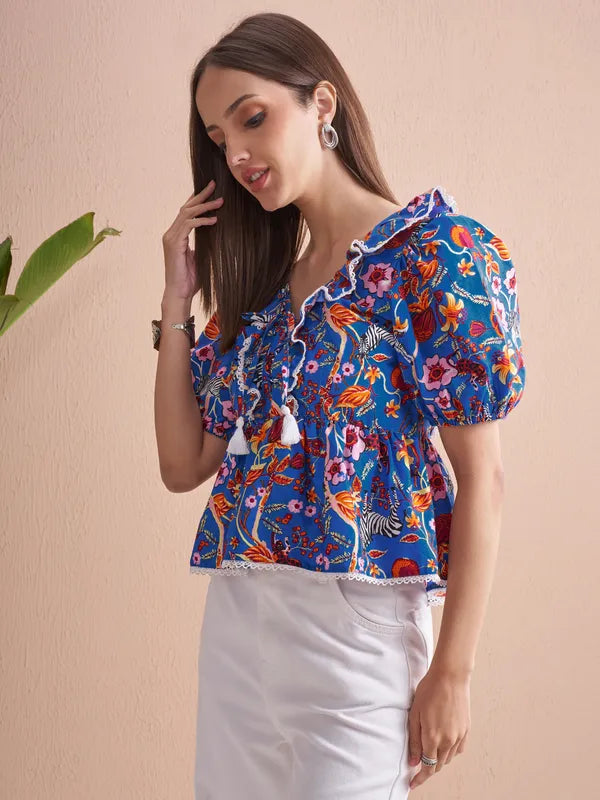 Women’s Blue Printed Statement Top
