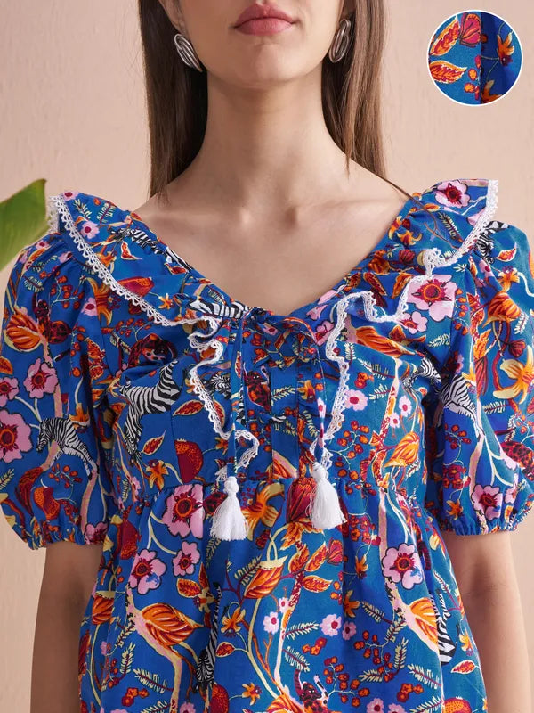 Women’s Blue Printed Statement Top