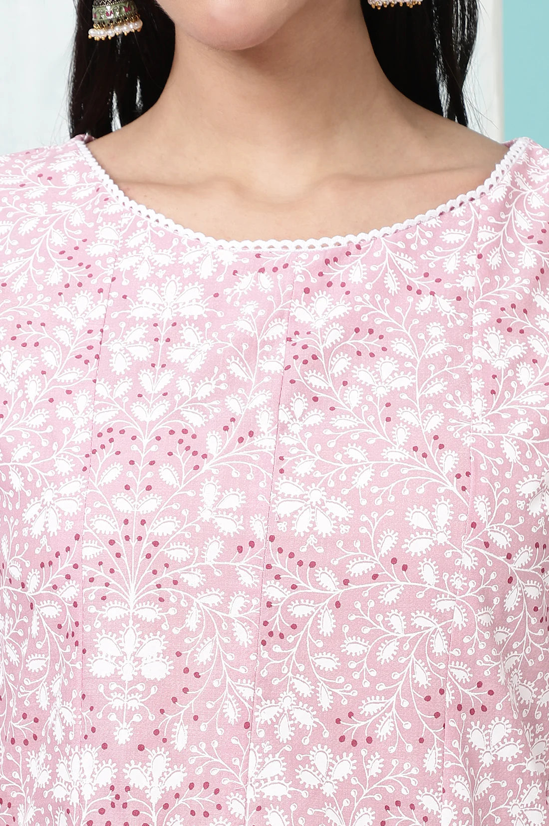 Designer Pure Cotton Anarkali Kurta with Pink Floral Print