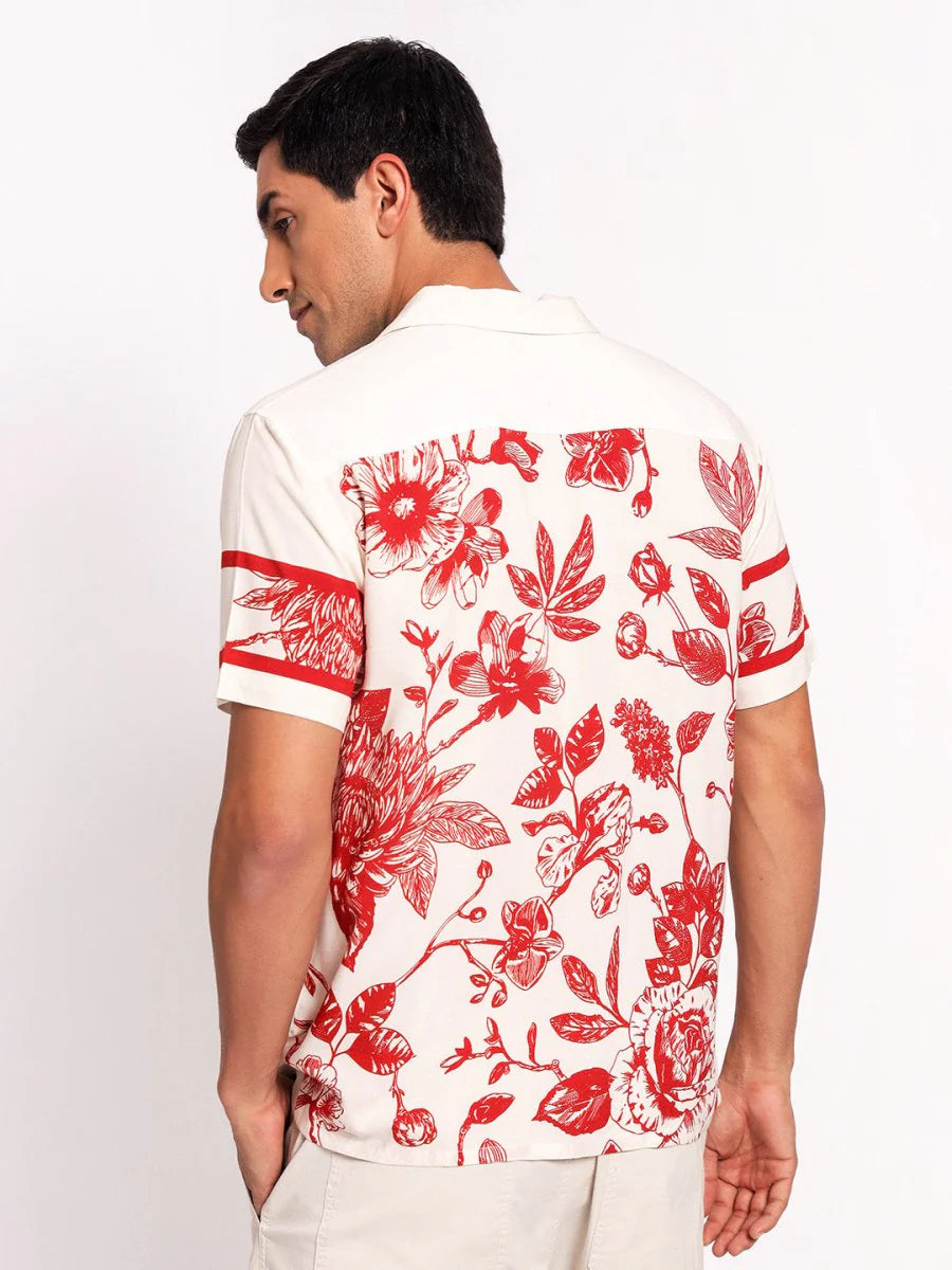 Modern Men’s Crimson Floral Shirt Comfortable Fabric Stylish Casual Outfit
