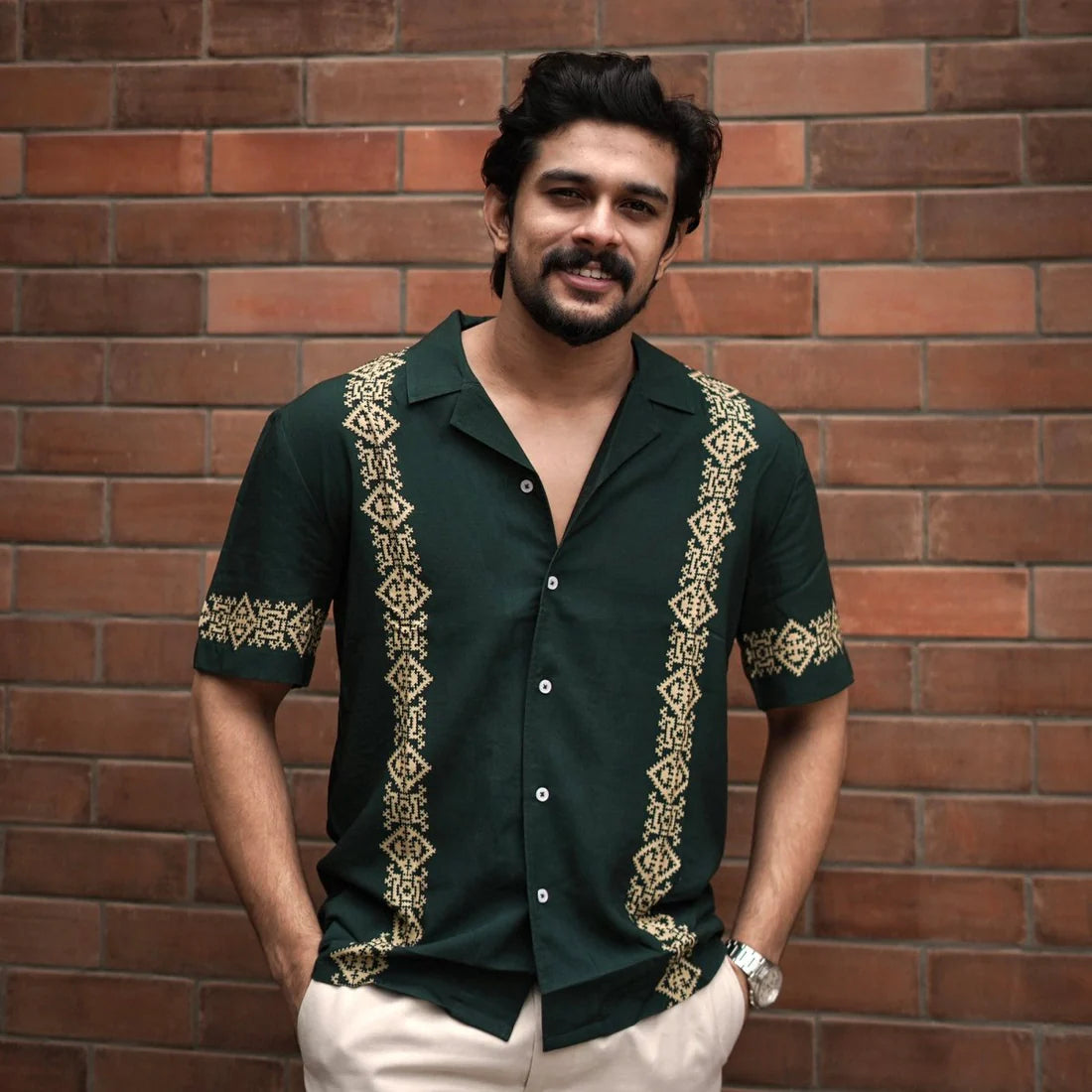 Fashion Forward Green Panel Shirt Men Casual Look