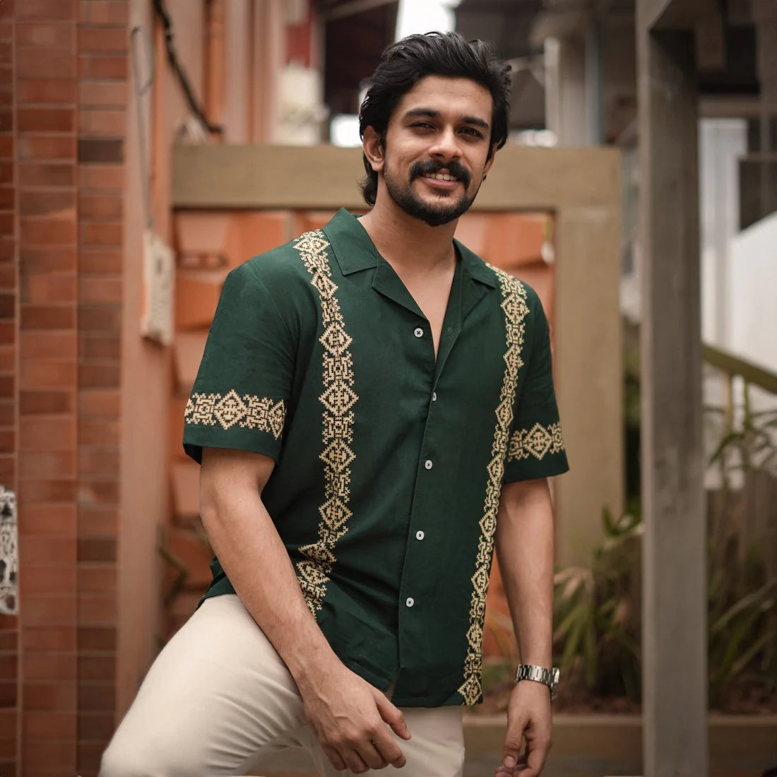 Fashion Forward Green Panel Shirt Men Casual Look