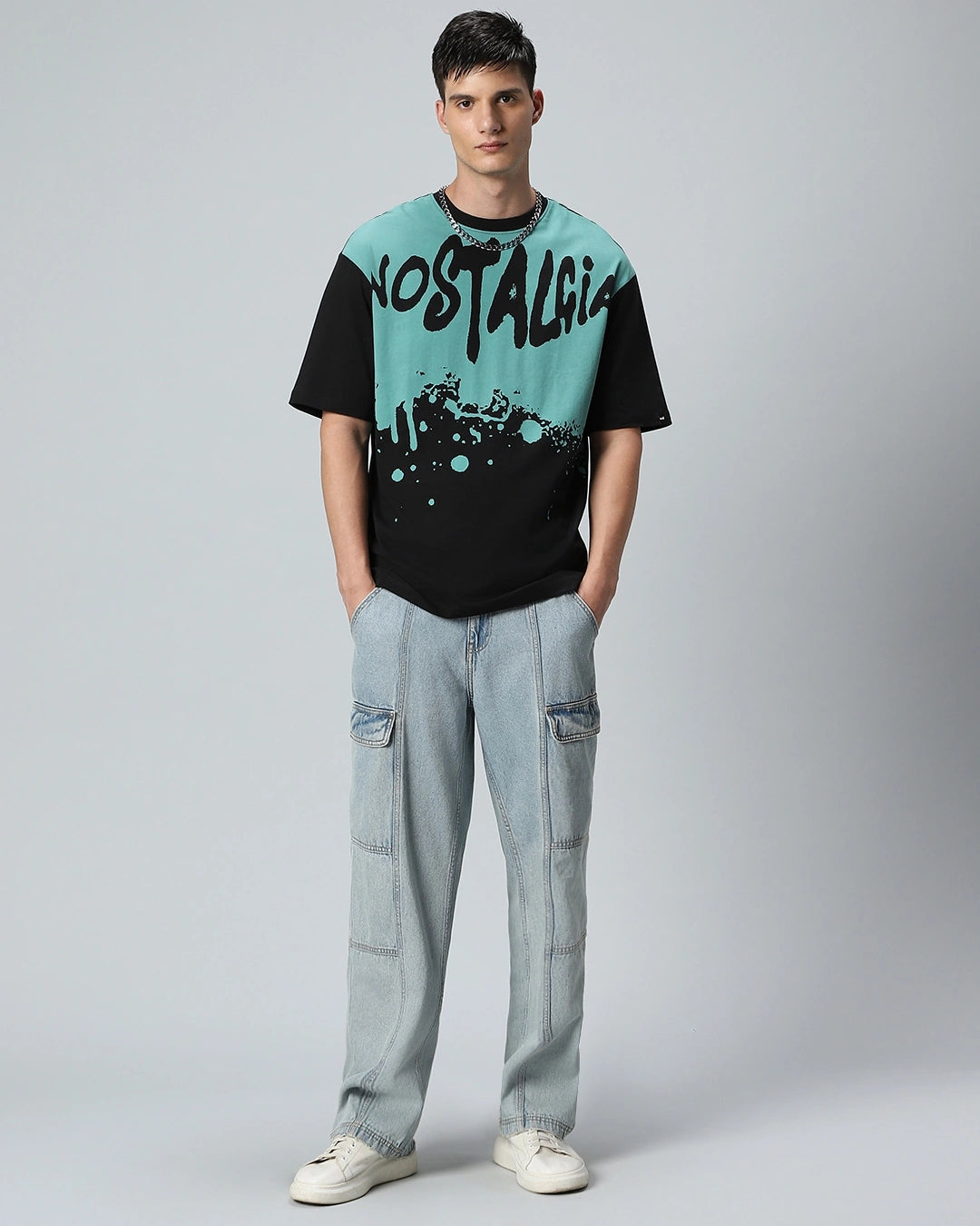 Bold Men’s Oversized Nost Graphic Printed Tee – Black & Green Edition