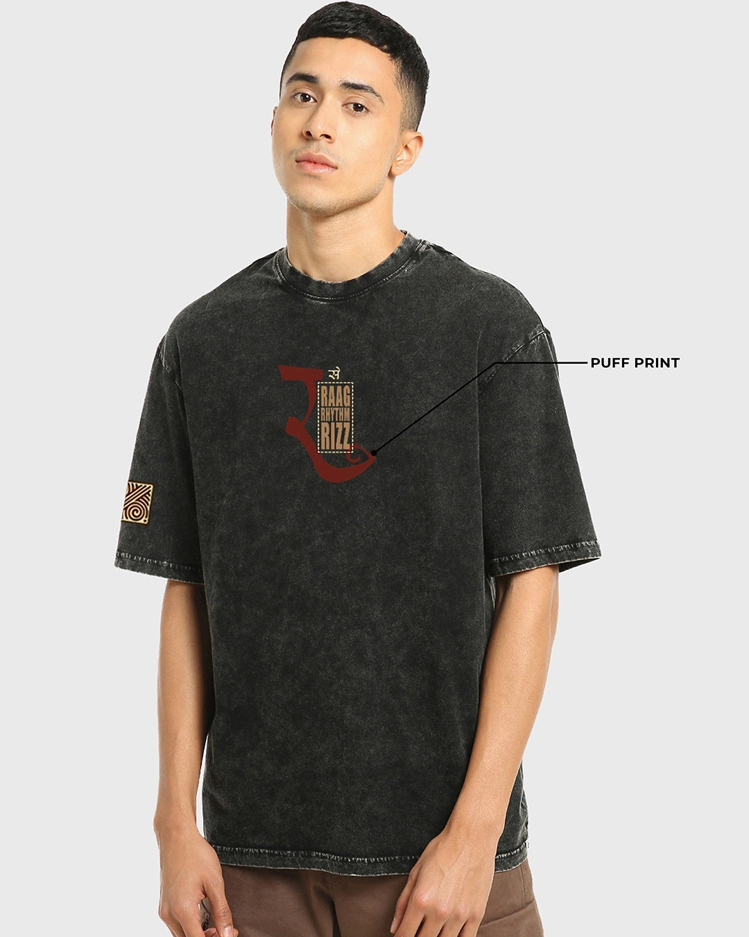 Stylish Men’s Oversized Acid Wash T-Shirt in Black with Bold Freedom Sounds Print