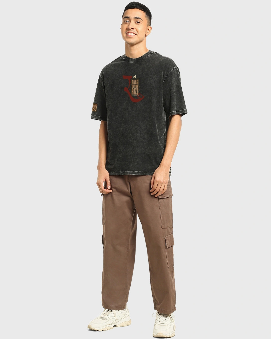 Stylish Men’s Oversized Acid Wash T-Shirt in Black with Bold Freedom Sounds Print