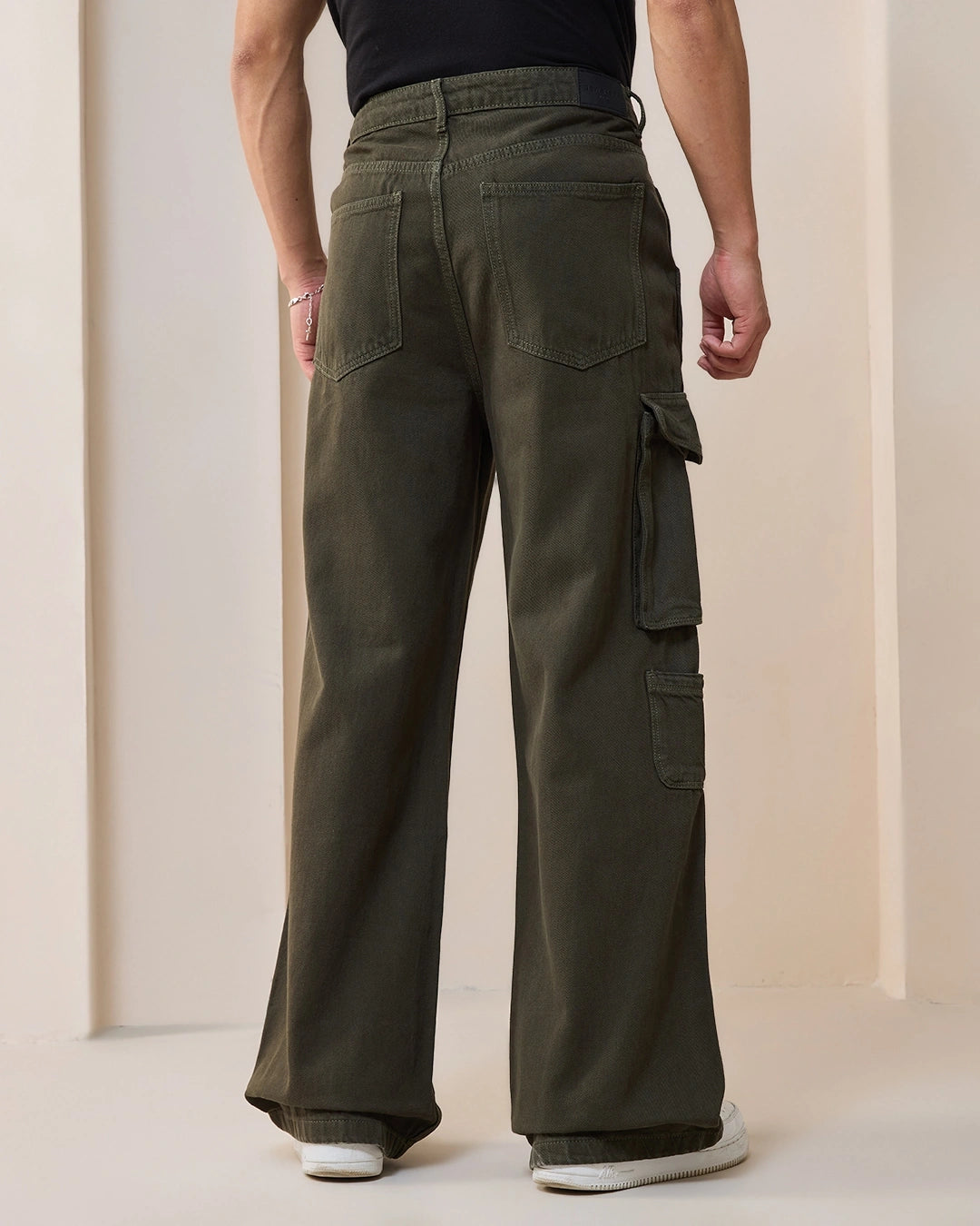 Lightweight Green Distressed Baggy Fit Cargo Mid Rise Jeans for Men Stylish Comfort